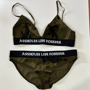 Assholes Live Forever Green Camouflage Women's Bralette and Underwear Set